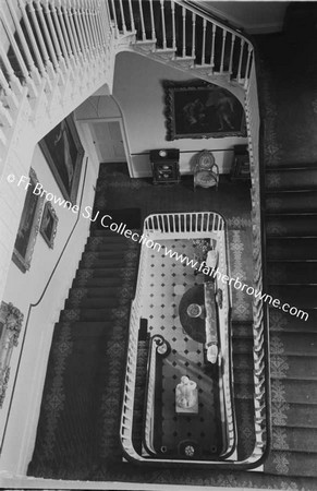 DUNSANY CASTLE STAIRCASE LOOKING DOWN FROM TOP LOBBY